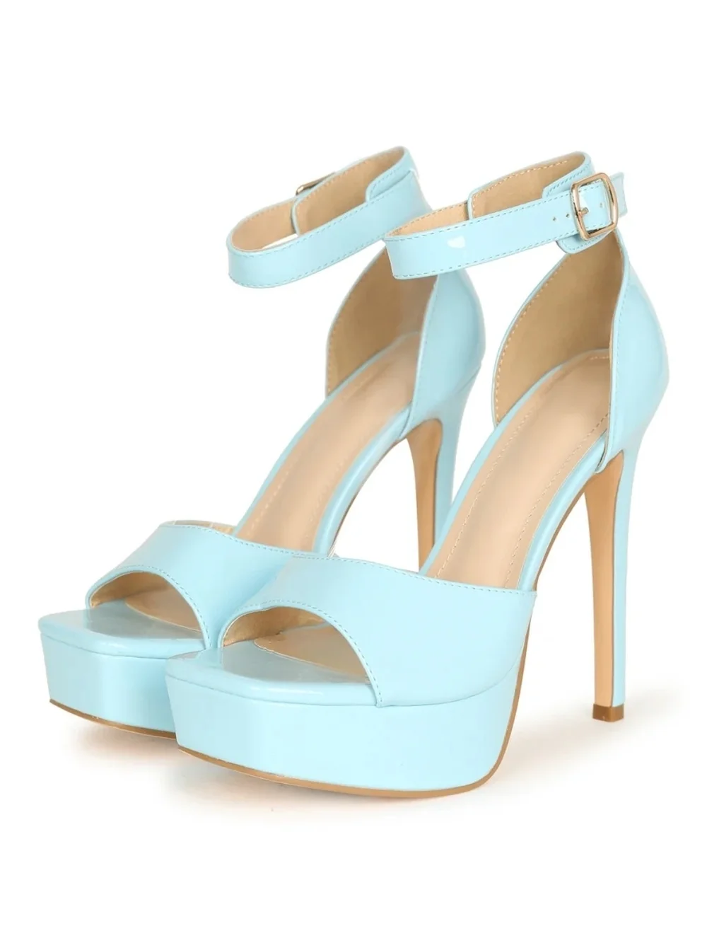 KAYLEEN By Los Angeles Baby Blue Patent Platform Ankle-Strap Heels